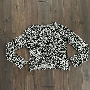 Nordstrom Black and White Cheetah Print Knot Top Girls L 10/12